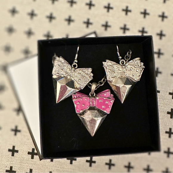 Studded Heart Necklace and Earring Set - Picture 2 of 3